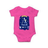 Personalized Birthday Stat Romper | Custom Baby Romper with Birth Date, Time, and Weight - HOT PINK - New Born (Chest 14")
