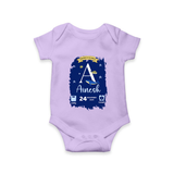 Personalized Birthday Stat Romper | Custom Baby Romper with Birth Date, Time, and Weight - LILAC - New Born (Chest 14")