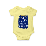 Personalized Birthday Stat Romper | Custom Baby Romper with Birth Date, Time, and Weight - PASTEL YELLOW - New Born (Chest 14")