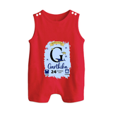 Personalized Birthday Stat Romper Suit/Sleeveless Romper | Custom Baby Romper Suit/Sleeveless Romper with Birth Date, Time, and Weight - RED - 0 - 5 Months Old (Chest 18")