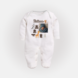 Personalized Baby Birthday Stat Sleep Suit/Full sleeve body suit | Birth Date, Time, and Weight Printed Sleep Suit/Full sleeve body suit - WHITE - New Born (Chest 7.5")