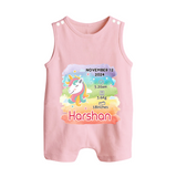 Baby's First Birthday Stat Romper Suit/Sleeveless Romper | Personalized Romper Suit/Sleeveless Romper with Birth Info - BABY PINK - 0 - 5 Months Old (Chest 18")