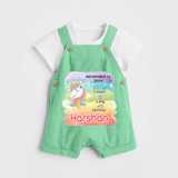 Baby's First Birthday Stat Dungaree Set | Personalized Dungaree Set with Birth Info - GREEN - 0 - 5 Months Old (Chest 18")