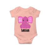 My First Birthday Stats Romper | Custom Romper with Birth Details - PEACH - New Born (Chest 14")