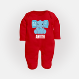Custom Birthday Stat Sleep Suit/Full sleeve body suit for Baby | Personalized Sleep Suit/Full sleeve body suit with Birth Date, Time, and Weight - RED - New Born (Chest 7.5")
