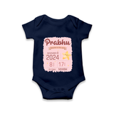 Personalized Birth Stats Romper | Custom Baby Romper with Name and Birth Information - NAVY BLUE - New Born (Chest 14")