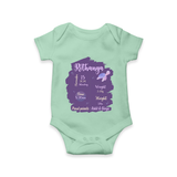 Birthday Stats Baby Romper | Personalized Romper with Baby's Special Info - MINT GREEN - New Born (Chest 14")