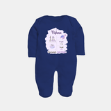 Birthday Stats Baby Sleep Suit/Full sleeve body suit | Personalized Sleep Suit/Full sleeve body suit with Baby's Special Info - NAVY BLUE - New Born (Chest 7.5")