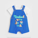 Baby Birthday Stat Keepsake Dungaree Set | Personalized Baby Dungaree Set with Birth Info - COBALT BLUE - 0 - 5 Months Old (Chest 18")