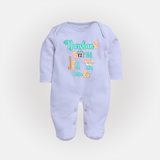 Baby Birthday Stat Keepsake Sleep Suit/Full sleeve body suit | Personalized Baby Sleep Suit/Full sleeve body suit with Birth Info - BABY BLUE - New Born (Chest 7.5")