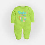 Baby Birthday Stat Keepsake Sleep Suit/Full sleeve body suit | Personalized Baby Sleep Suit/Full sleeve body suit with Birth Info - LIME GREEN - New Born (Chest 7.5")