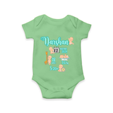 Baby Birthday Stat Keepsake Romper | Personalized Baby Romper with Birth Info - GREEN - New Born (Chest 14")
