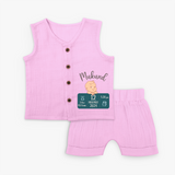 First Birthday Stats Jabla Set | Custom Jabla Set with Baby's Birth Date and Time - BABY PINK - 0 - 3 Months Old (Chest 9.8")