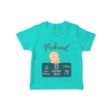First Birthday Stats T-shirt | Custom T-shirt with Baby's Birth Date and Time - TEAL - 0-5 Months Old (Chest 17")
