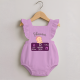 Celebrating Birth Stats Romper Frock | Personalized Romper Frock for Baby's Milestone Moment - BABY PINK - 0 - 3 Months Old (Chest 19")