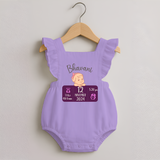 Celebrating Birth Stats Romper Frock | Personalized Romper Frock for Baby's Milestone Moment - LILAC - 0 - 3 Months Old (Chest 19")
