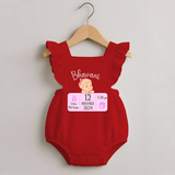 Celebrating Birth Stats Romper Frock | Personalized Romper Frock for Baby's Milestone Moment - RED - 0 - 3 Months Old (Chest 19")