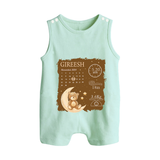 My Birth Stats Romper Suit/Sleeveless Romper | Custom Romper Suit/Sleeveless Romper with Baby's Birth Info - MINT GREEN - 0 - 5 Months Old (Chest 18")