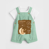My Birth Stats Dungaree Set | Custom Dungaree Set with Baby's Birth Info - MINT GREEN - 0 - 5 Months Old (Chest 18")