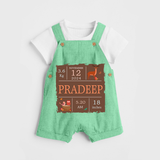 Birth Stats Custom Dungaree Set | Personalized Baby Dungaree Set with Birth Details - GREEN - 0 - 5 Months Old (Chest 18")