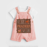 Birth Stats Custom Dungaree Set | Personalized Baby Dungaree Set with Birth Details - PEACH - 0 - 5 Months Old (Chest 18")