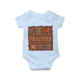 Birth Stats Custom Romper | Personalized Baby Romper with Birth Details - BABY BLUE - New Born (Chest 14")