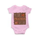 Birth Stats Custom Romper | Personalized Baby Romper with Birth Details - BABY PINK - New Born (Chest 14")