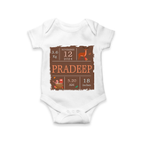 Birth Stats Custom Romper | Personalized Baby Romper with Birth Details - WHITE - New Born (Chest 14")
