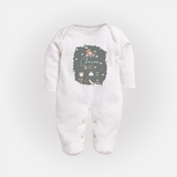 Birthday Milestone Sleep Suit/Full sleeve body suit | Custom Sleep Suit/Full sleeve body suit with Birth Date, Time, and Weight - WHITE - New Born (Chest 7.5")