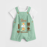 Personalized Birthday Stats Baby Dungaree Set | Custom Dungaree Set for Baby's First Birthday - MINT GREEN - 0 - 5 Months Old (Chest 18")