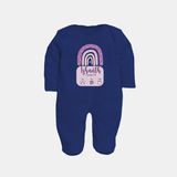 Custom Birthday Stat Sleep Suit/Full sleeve body suit | Personalized Sleep Suit/Full sleeve body suit with Baby's Birth Date and Weight - NAVY BLUE - New Born (Chest 7.5")