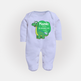 Milestone Birth Stats Sleep Suit/Full sleeve body suit | Personalized Sleep Suit/Full sleeve body suit for Baby's Special Day - BABY BLUE - New Born (Chest 7.5")