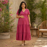 Berry Blush Vertical Stripes Maternity Dress Collection