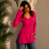 Fuchsia Solid Cotton Short Kurti for Women