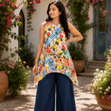 Bloom Haven Floral High-Low Cotton Tunic for Women