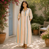 Elegant Pastel Stripe Maternity Maxi