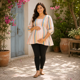 Elegant Pastel Stripe Maternity Maxi