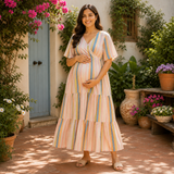 Elegant Pastel Stripe Maternity Maxi
