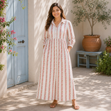 Casual Pastel Striped Floral Maternity Maxi