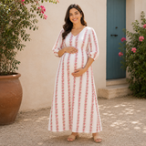 Casual Pastel Striped Floral Maternity Maxi