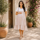 Casual Pastel Striped Floral Maternity Maxi