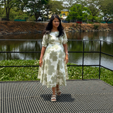 Olive Green & White Leaf Print Maternity Dress – Elegant Everyday Comfort