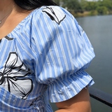 Elegant Blue & White Striped Maternity Dress – Comfort & Style for Moms-to-Be
