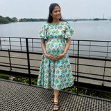 Tropical Print Maternity Dress – Flutter Sleeve Comfort for Moms-to-Be