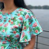 Tropical Print Maternity Dress – Flutter Sleeve Comfort for Moms-to-Be
