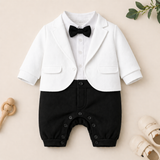 Charming Tuxedo Romper – Elegant Formal Outfit for Little Ones
