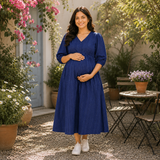 Elegant Navy Blue Maternity Dress