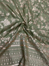 Elegant Sage Green & Cream Baby Ethnic Frock – Classic Festive Silk Outfit for Babies