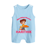 Mini Mithai Monster Button Romper - BABY BLUE - New Born (Chest 18")