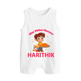 Mini Mithai Monster Button Romper - WHITE - New Born (Chest 18")